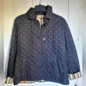 EUC Burberry Quilted Jacket Size Medium Black Burberry check lining Button close